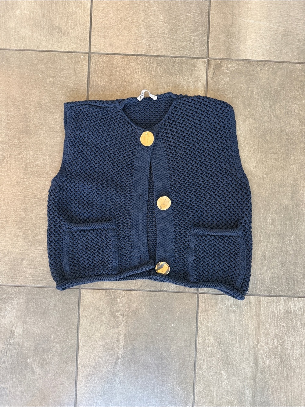 Zara Navy Knit Button Vest